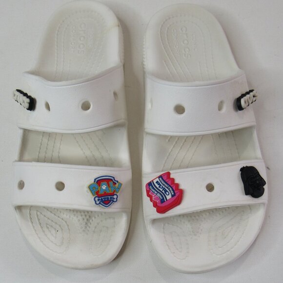 Crocs Classic White Sandals Slides w/Jibbitz Charms Unisex Size Womens 8 Mens 6 - Picture 5 of 9